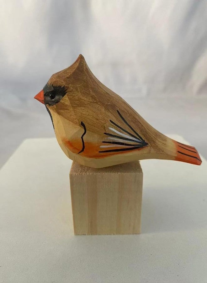 ALHBEJT Solid Wood Handcarving Northern Cardinal Birds Statue Wooden Bird Figurine Handpainted 3D Animal Figurine Hand-Made Home Office Decoration (Brown) - Image 3